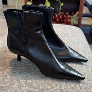 MANGO LEATHER BLACK HEEL ANKLE BOOTS